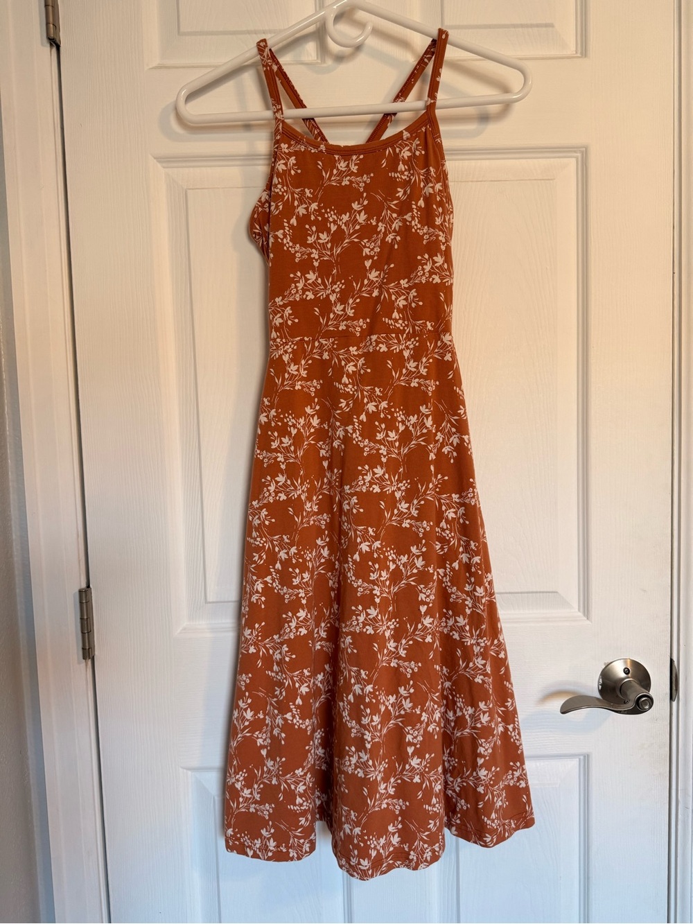 Pact Organic Cotton Floral Midi Dress XS Rust Terracotta Fit & Flare